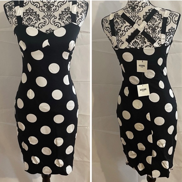 NWT! Moschino Moschino Jeans Polka Dot Dress Lined IT 40 US 4 - Picture 1 of 15